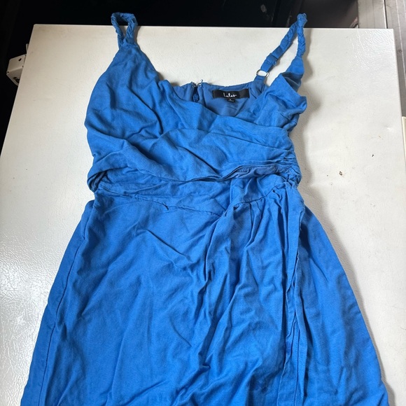 Lulu's Blue Ruched Spaghetti Strap Sundress Romper - Picture 1 of 4